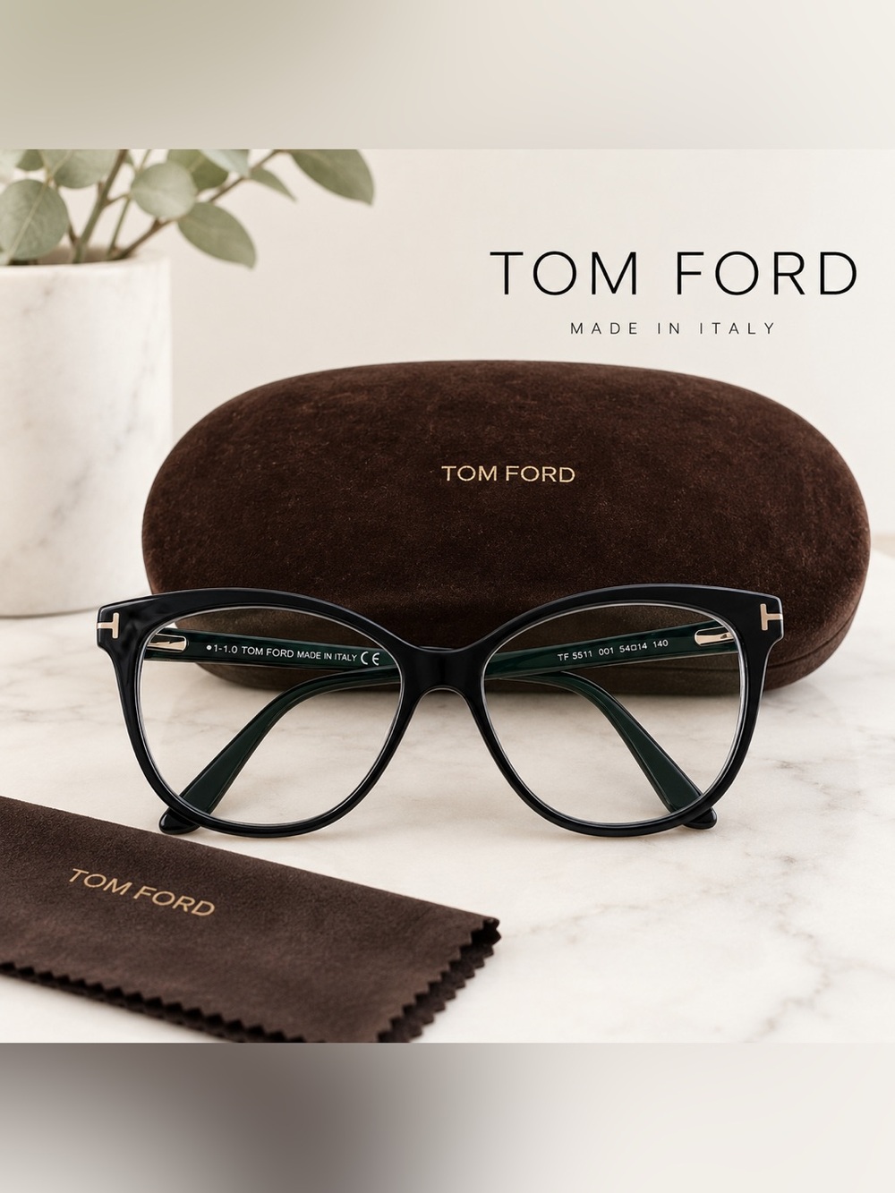 Tom Ford TF5511 001 Black Cat-Eye Prescription Eyeglasses